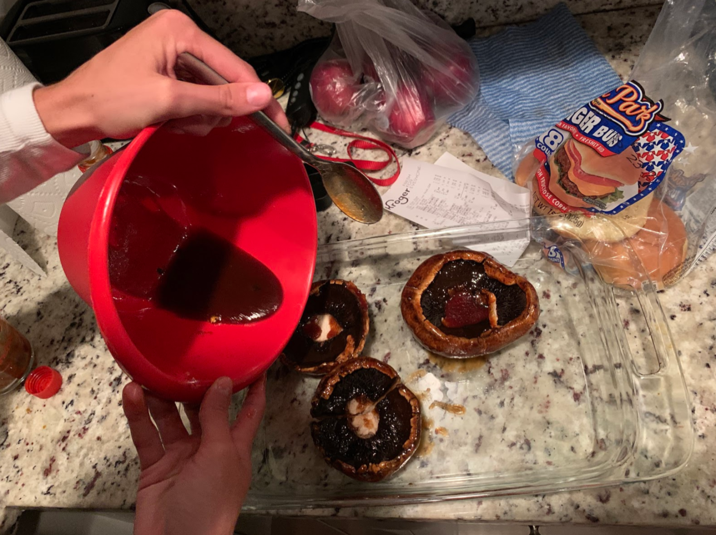 Image 3: Photo of portobello mushrooms in glass dish. 